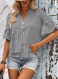 IRREGULAR STRIPED FLOUNCES SHIRT