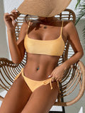 SOLID COLOR LACE-UP SPLIT SWIMSUIT