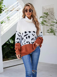STYLISH HIGH-NECKED PRINTED LEOPARD-PRINT LOOSE SWEATER