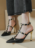 POINTED METAL RIVET HIGH HEELS SANDALS