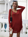 FASHION ROUND NECK SOLID COLOR PULLOVER LOOSE SWEATER