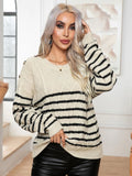 FASHION STRIPED BUTTON TWISTED TWIST VINTAGE SWEATER