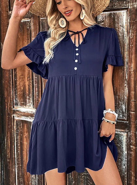 V-NECK FOLDING CAKE DRESS