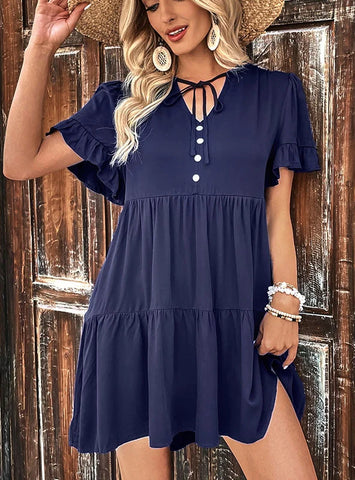 V-NECK FOLDING CAKE DRESS