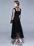 RETRO STAND-UP HORN LONG SLEEVE GAUZE DRESS