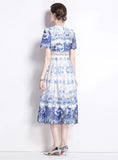 SLIM AND HOLLOW LACE PRINT MEDIUM LENGTH DRESS