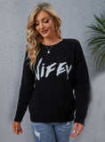 CLASSY CASUAL BLACK ROUND NECK LETTER SWEATER