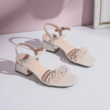 SQUARE-HEADED THICK PEARLS HEELS