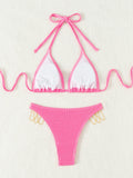 SOLID COLOR CYSTAL LACE-UP BIKINI
