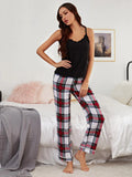 FASHION SEXY SLING PLAID PAJAMAS SUIT