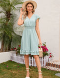 V-NECK CASUAL SHORT-SLEEVED DRESS