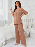 FASHION SOLID COLOR SHORT-SLEEVED PAJAMAS TWO-PIECE SUIT