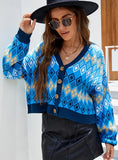 FASHION RETRO DIAMOND LONG SLEEVE KNITTED COAT