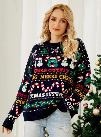 FASHION LOOSE CHRISTMAS TREE CREWNECK SEQUINED SWEATER