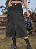 ELASTIC WAIST DENIM CASUAL LONG SKIRT
