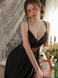 FASHION ICE SILK POLKA-DOT GAUZE PERSPECTIVE SUSPENDER PAJAMAS