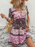 PRINTED V-NECK BOHEMIAN DRESS