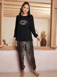 FASHION LONG SLEEVE LEOPARD PAJAMAS SUIT