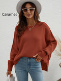 CLASSY ROUND NECK KNITTED LOOSE SPLIT PULLOVER SWEATER