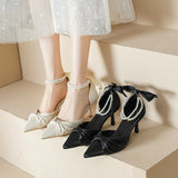 PEARL BUTTONS POINTED STILETTO HEELS