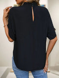 BLACK STAND-UP COLLAR BAT SLEEVES SHIRT