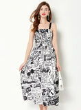 GRAFFITI PRINT SUSPENDER DRESS
