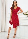 SLIM-FIT V-NECK SHORT SLEEVE LEOPARD PRINT IRREGULAR DRESS