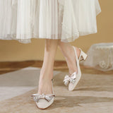 SQUARE HEAD AND THICK BOW HIGH HEELS SHOES