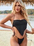 SPLIT SWIMSUIT SOLID COLOR BACKLESS BIKINI
