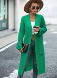 STYLISH SOLID COLOR POCKET LONG COAT SWEATER