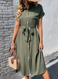 LAPEL SOLID COLOR SHIRT DRESS