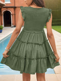 SOLID COLOR V-NECK RUFFLED DRESS