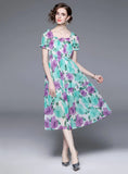 ANTERN SLEEVE BUBBLE SLEEVE FLORAL DRESS