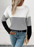 FASHION LONG SLEEVE STRIPED CONTRAST SWEATER