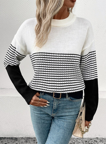 FASHION LONG SLEEVE STRIPED CONTRAST SWEATER