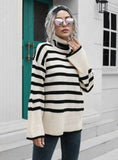 STRIPED SIDE SPLIT MEDIUM AND LONG SWEATER