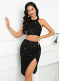 BLACK RETRO TWO-PIECE SEQUINED DRESS