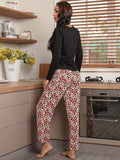 FASHION PRINTED LONG SLEEVE LEOPARD PRINT TROUSERS PAJAMAS SET