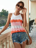 FASHION LOOSE HOLLOW SPLICING HALTER TOP