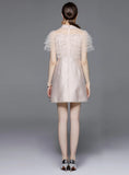 SEQUINED MESH BEADED JACQUARD DRESS