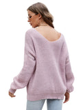 CLASSY LONG SLEEVE LOOSE V-NECK PULLOVER SWEATER