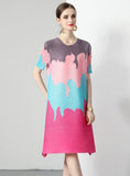 FOLDING BEADED LOOSE SHORT-SLEEVED DRESS