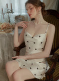 SEXY POLKA DOT SOLID COLOR SATIN SUSPENDER NIGHTDRESS