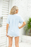 JACQUARD V-NECK SHORT-SLEEVED WOOL BALL CHIFFON SHIRT