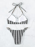 BLACK AND WHITE CONTRAST SHELL ROPE BIKINI
