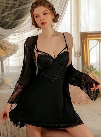 FASHION SEXY GAUZE PERSPECTIVE SUSPENDER NIGHTDRESS