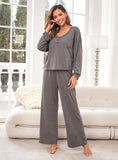 CLASSY SOLID COLOR LONG SLEEVE PAJAMAS SUIT