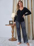 FASHION V-NECK LONG SLEEVE LEOPARD PRINT PAJAMAS