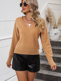 FASHION LONG SLEEVE V-NECK SOLID COLOR PULLOVER SWEATER