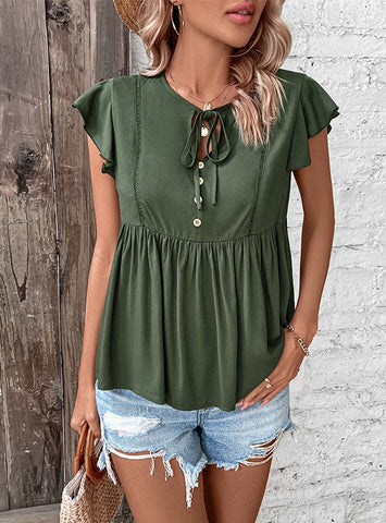 SOLID COLOR STITCHING SHIRT TOP
